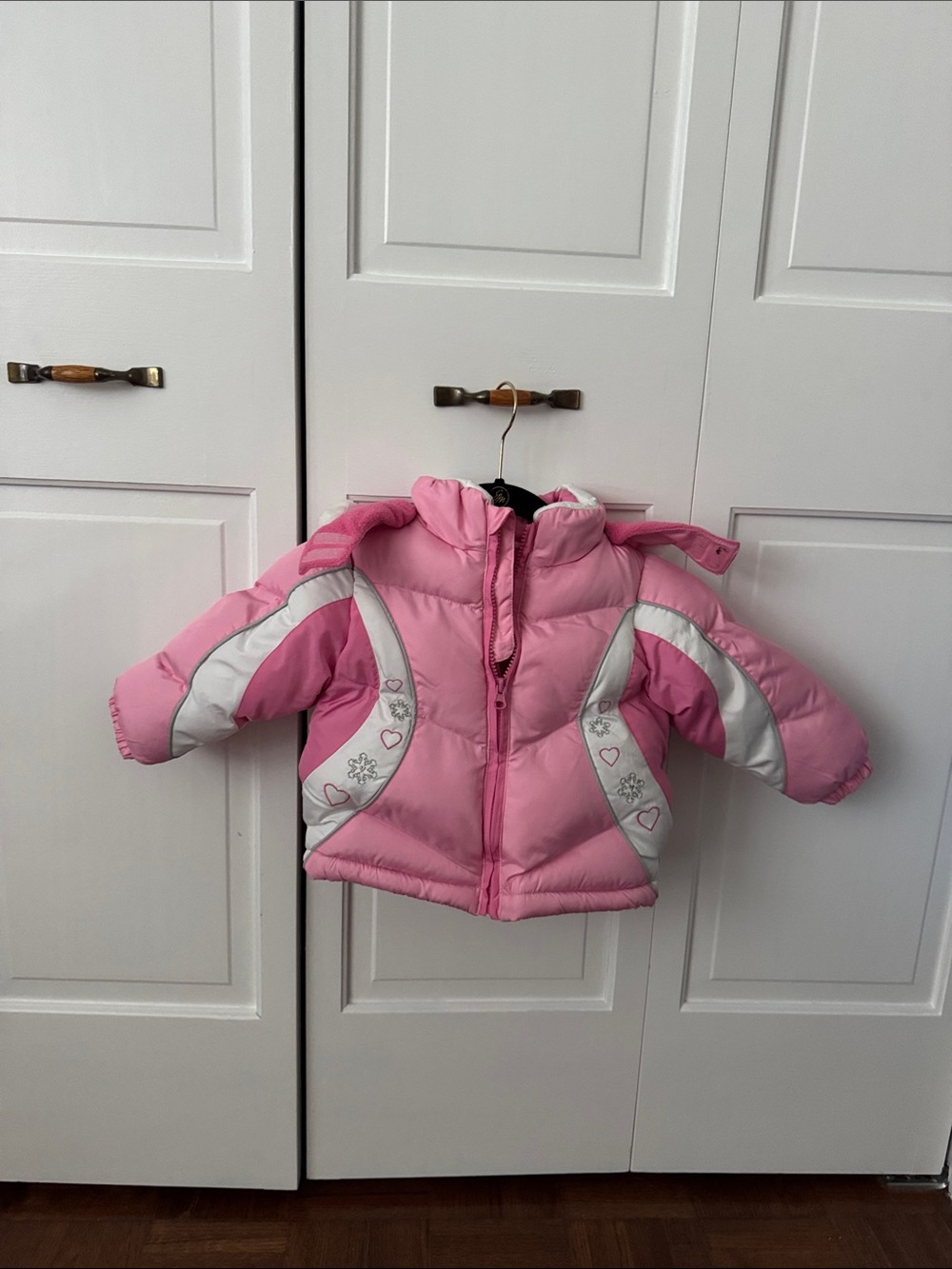 London Fog Kids Pink Puffer Jacket with White Panels 24M